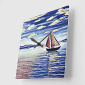 Das Boot bewegt sich von der Küste weg Quadratische Wanduhr (Winkel)