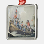 Das Boot eines Schiffs, das einen Wal, graviert Silbernes Ornament (Links)