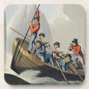 Das Boot eines Schiffs, das einen Wal, graviert Untersetzer