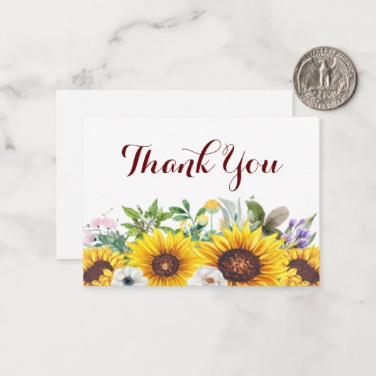 Das Bouquet der Sonnenblume Danke Mitteilungskarte (Vorderseite/Rückseite Beispiel)