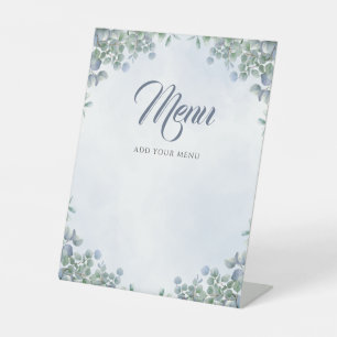 Das "Boy Greenery Blue Watercolor Menu" Sockelschild