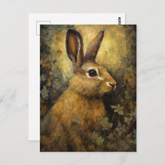 Das braune Kaninchen und die Blume Postkarte (Vorne/Hinten)