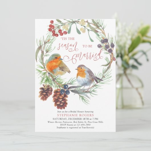 Das Brautparty der Jahreszeit Robin und Kiefernkäf Einladung (Stehend Vorderseite)