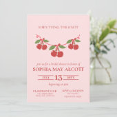 Das Brautparty der Knot Coquette Cherry Bows Einladung (Stehend Vorderseite)