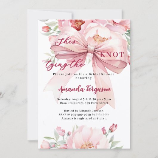 Das Brautparty der Rosa Bogenblumen binden Einladung (Vorderseite)