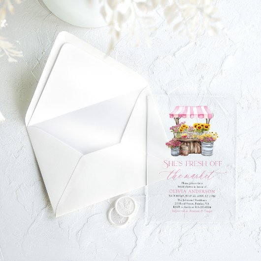 Das Brautparty des Marktes für die Bauern frisch v Acryleinladungen