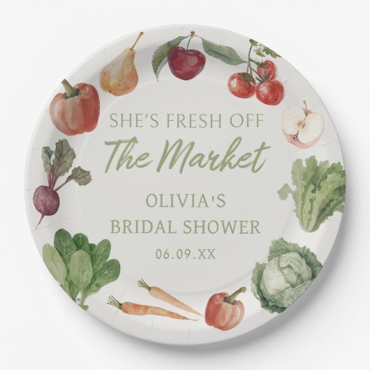 Das Brautparty des Marktes für die Bauern frisch v Pappteller (Vorderseite)