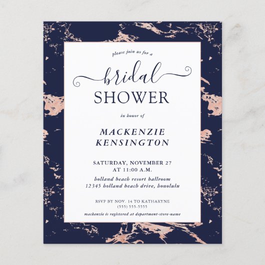 Das Brautparty Navy Blush Pink Marmor (Vorderseite)