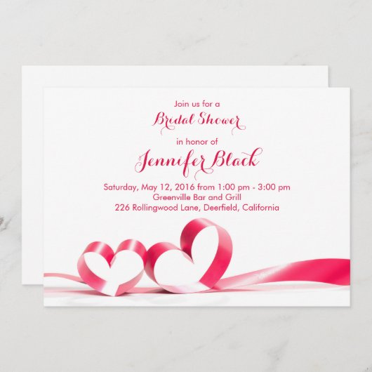 Das Brautparty von Simple Ribbon Hearts Valentine Einladung (Vorne/Hinten)