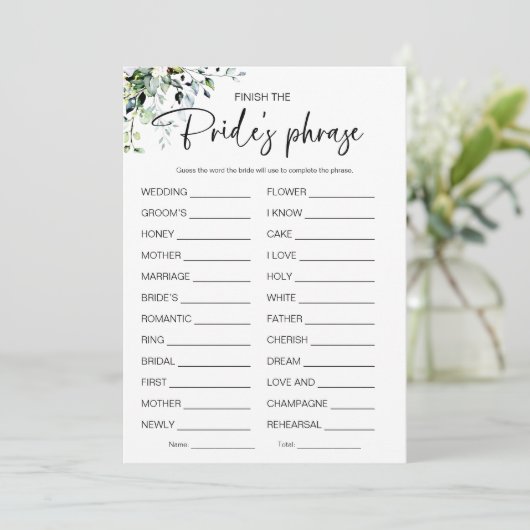 Das Brides Phrase Brautparty Spiel beenden Einladung (Stehend Vorderseite)