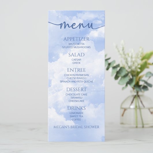 Das Bridge ist auf der "Cloud Nine Brautparty Food Menükarte (Stehend Vorderseite)