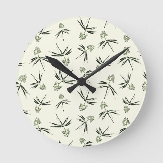 Das Budgen von grünen Branchen auf Creme - nahtlos Runde Wanduhr (Vorderseite)