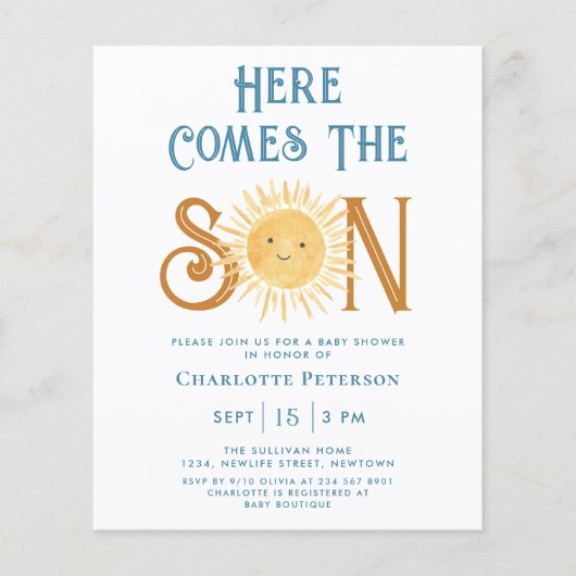 Das Budget ist die Einladung der Babydusche (Vorderseite)