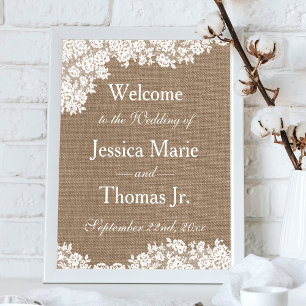 Das Burlap & Lace Hochzeitskollektion-Willkommenss Poster