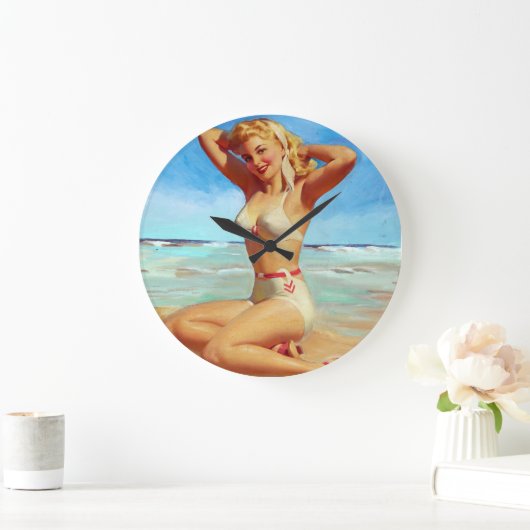 Das Button am Strand Große Wanduhr (Zuhause)