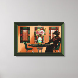 Das Café der 1920er Jahre, in dem die Frau gebrate Leinwanddruck