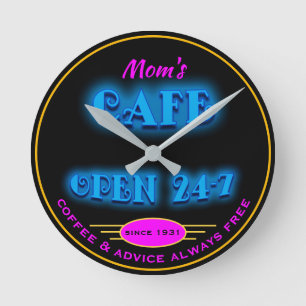 Das Café der Mama öffnen 24 Stunden Imitat-Retro Runde Wanduhr
