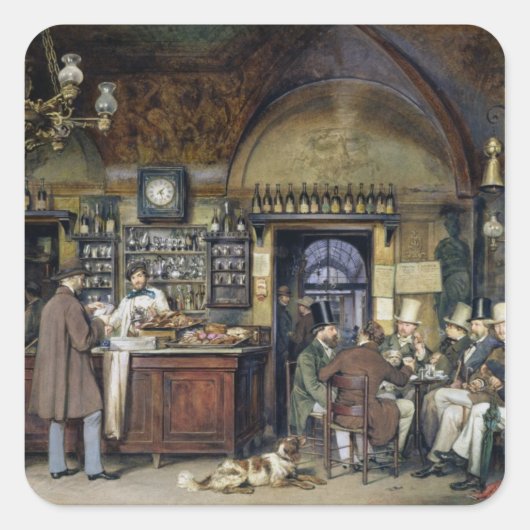 Das Café in Rom, 1856 Quadratischer Aufkleber (Vorderseite)