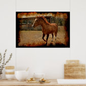 Das Cantering Sorrel Pferd kommt Zuhause zum Stall Poster (Küche)