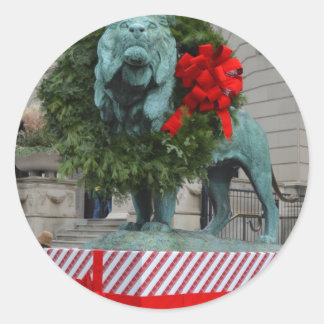Das Chicago Art Institute Lion ist zu Weihnachten Runder Aufkleber