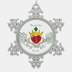 Das Claddagh (Vollfarbe) Schneeflocken Zinn-Ornament