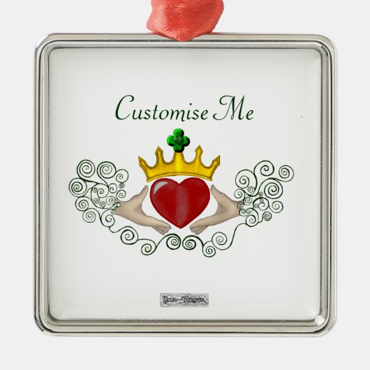 Das Claddagh (Vollfarbe) Silbernes Ornament (Vorne)