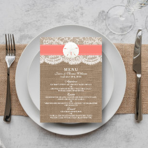 Das Coral Sand Dollar Wedding Menü Menükarte