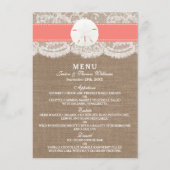 Das Coral Sand Dollar Wedding Menü Menükarte (Vorderseite)