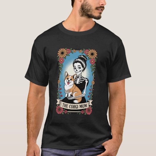 Das Corgi-Mutter-Skelett-Gothik-Blumendesign T-Shirt (Vorderseite)