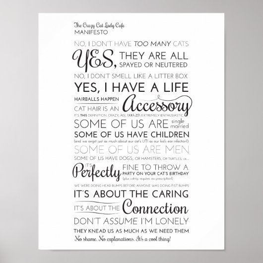Das Crazy Cat Lady Café Manifesto Poster (Vorne)