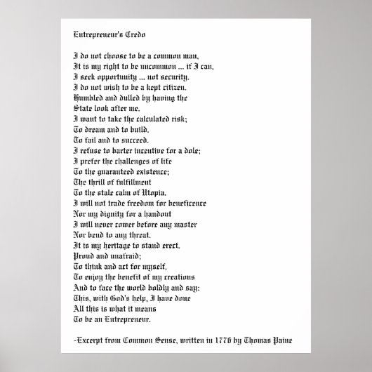Das Credo des Unternehmers Poster (Vorne)
