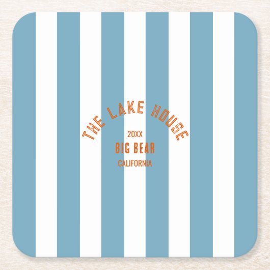 Das Custom Wappen Lake House Blauer Wasserstreifen Rechteckiger Pappuntersetzer (Vorderseite)