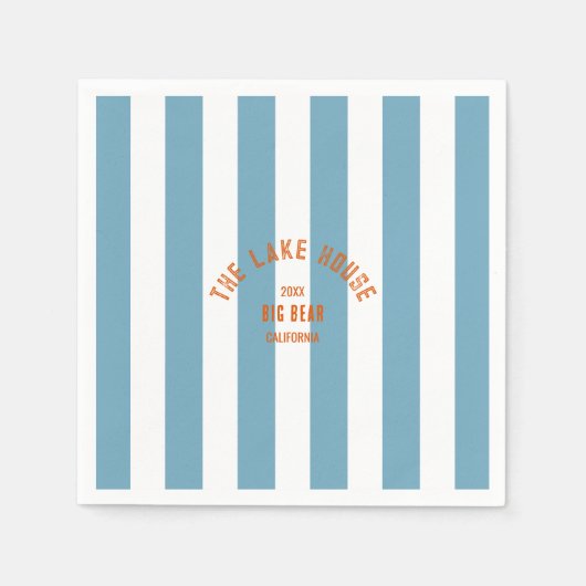 Das Custom Wappen Lake House Blauer Wasserstreifen Serviette (Vorderseite)
