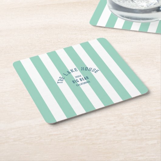 Das Custom Wappen Lake House Grüner Wasserstreifen Rechteckiger Pappuntersetzer (angewinkelt)