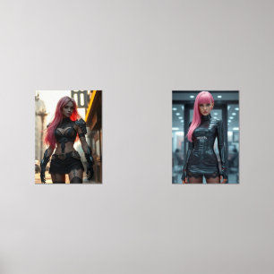 Das Cyber-Mädchen und die dystopische Zukunft Bilderwand Sets