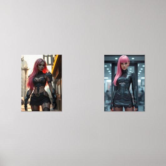 Das Cyber-Mädchen und die dystopische Zukunft Bilderwand Sets (Vorderseite)