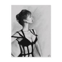 Das Dame Original Art Portrait Zeichnend Postkarte