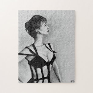 Das Dame Original Art Portrait Zeichnungs-Puzzle Puzzle