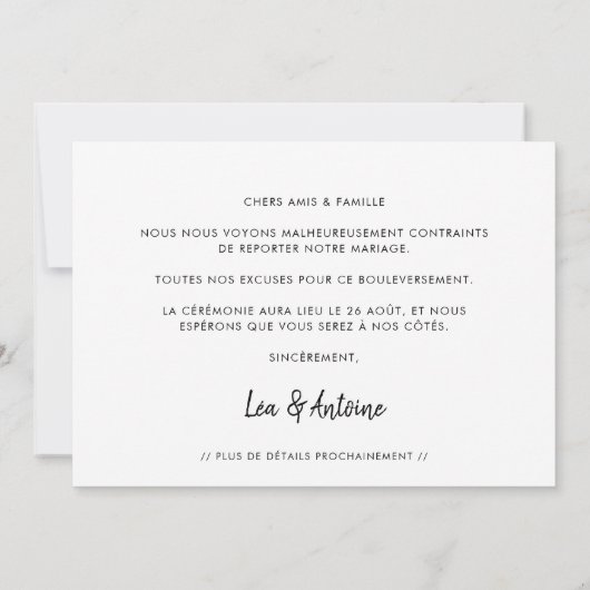 Das Datum der Hochzeit verschoben Ankündigung (Rückseite)