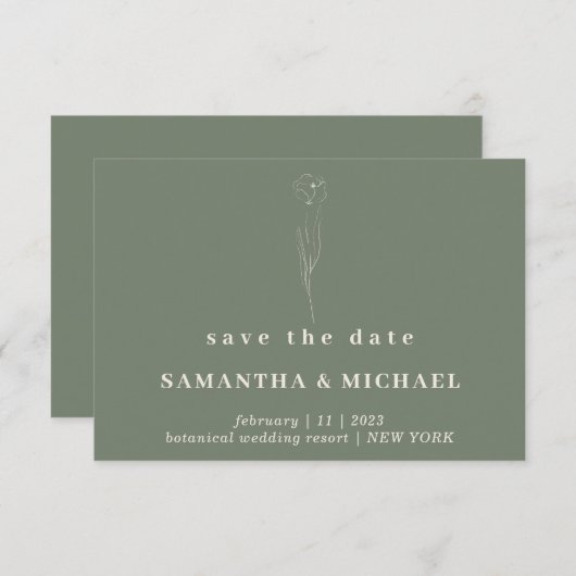 Das Datum des Grüns des botanischen Blumendatums i Einladung (Vorne/Hinten)