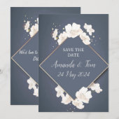 DAS DATUM FÜR DIE BEARBEITUNG gerettet - blau mit Save The Date (Vorne/Hinten)