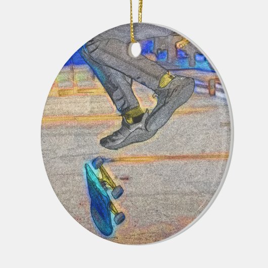 Das Deck drehen - Skateboard-Trick Keramik Ornament (Links)