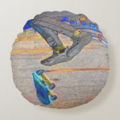 Das Deck drehen - Skateboard-Trick Rundes Kissen (Vorderseite)