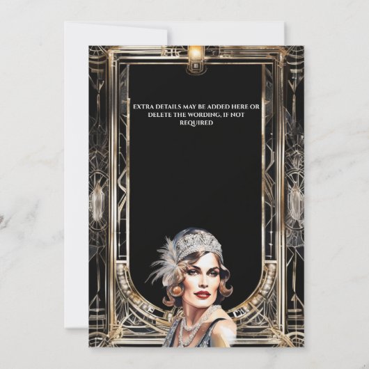 Das Deko-Thema des großen Gatsby-Flappers der 20er Einladung (Rückseite)