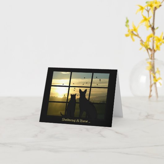 Das Denken an Zuhause Corona-Virus Karte (Gelbe Blume)