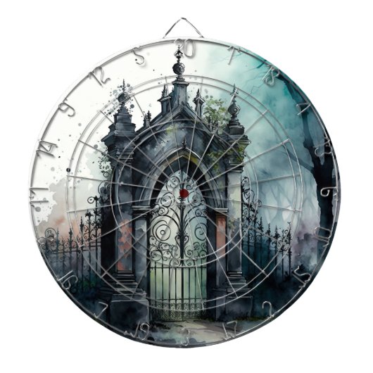 Das Design der gotischen Friedhof Gate Serie 11 Dartscheibe (vorne)