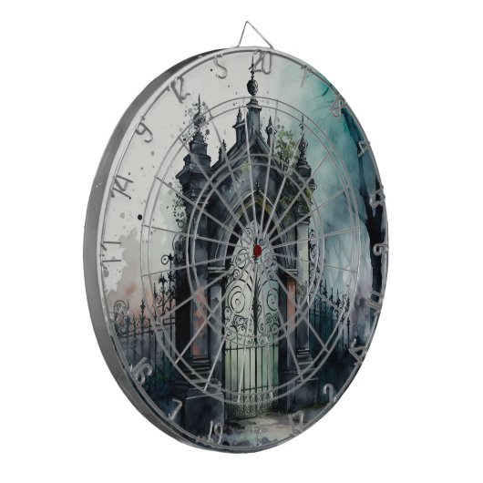 Das Design der gotischen Friedhof Gate Serie 11 Dartscheibe (Vorderseite Links)