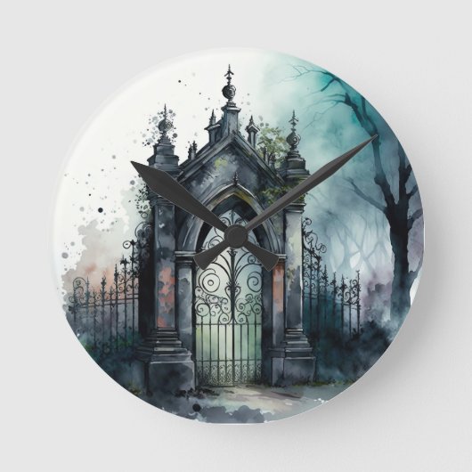 Das Design der gotischen Friedhof Gate Serie 11 Runde Wanduhr (Vorderseite)