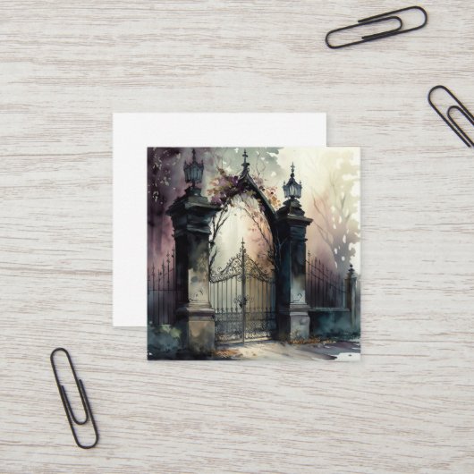 Das Design der gotischen Friedhof Gate Serie 12 Quadratische Visitenkarte (Vorderseite/Rückseite Beispiel)