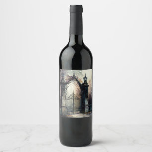 Das Design der gotischen Friedhof Gate Serie 12 Weinetikett
